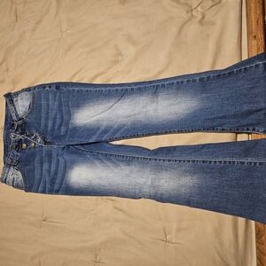 Classic Blue Boot Cut Jeans with Faded Whiskering